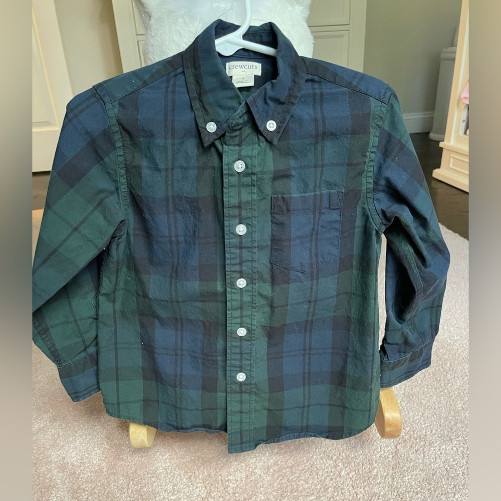 J.crew Crewcuts navy plaid collared shirt. Size 3t.